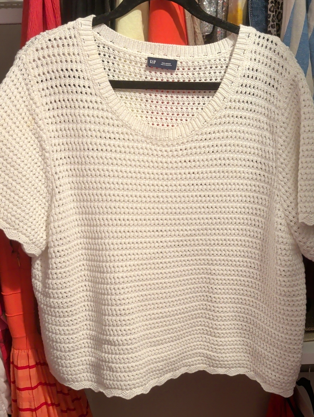 GAP Cream Open-Weave Scoop Neck Short Sleeve Sweater